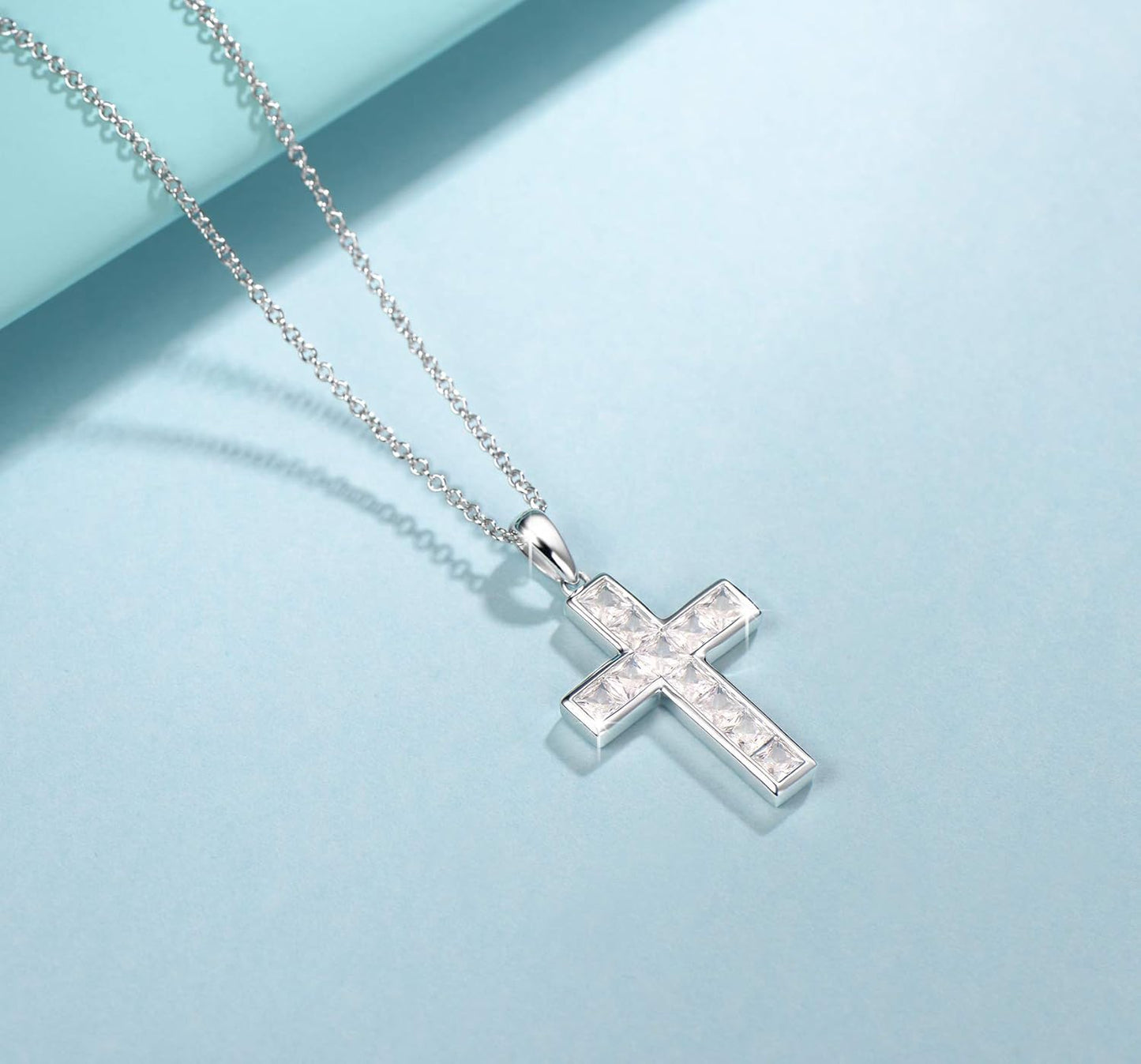 Cross Necklace for Women Sterling Silver Cubic Zirconia Twisted Cross Infinity Open Loop Pendant Gift for Women, 18" Extender