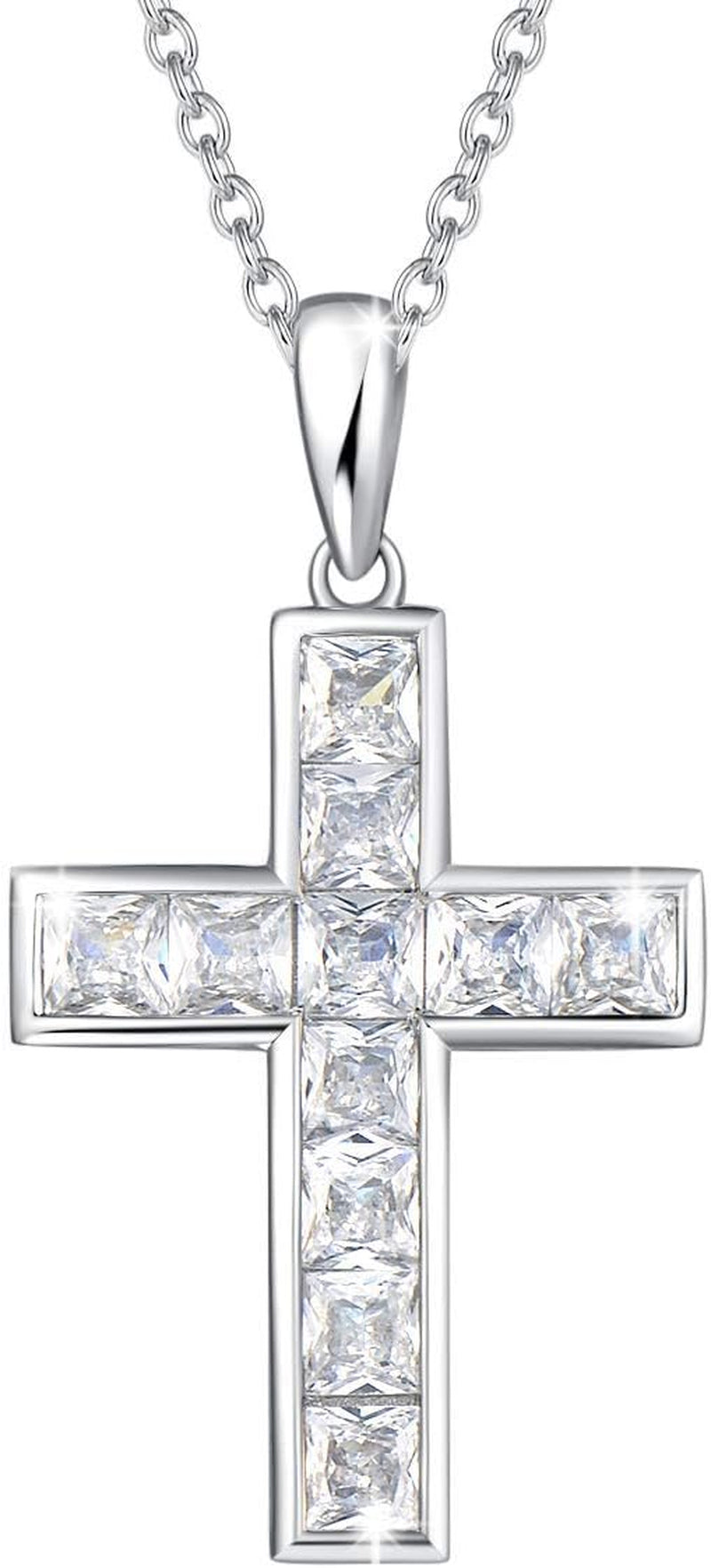 Cross Necklace for Women Sterling Silver Cubic Zirconia Twisted Cross Infinity Open Loop Pendant Gift for Women, 18" Extender