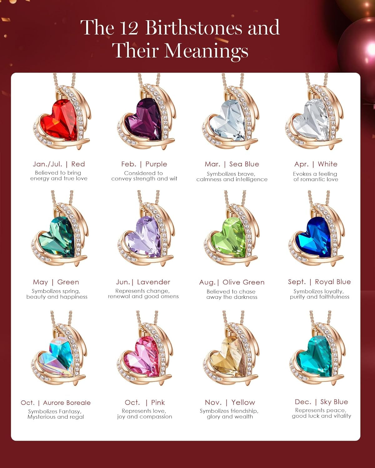 Mothers Day Gifts for Mom,Love Heart Pendant Necklaces for Women, Silver Tone Rose Gold Tone Birthstone Jewelry Gifts for Wife Her