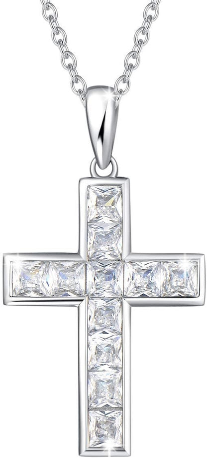 Cross Necklace for Women Sterling Silver Cubic Zirconia Twisted Cross Infinity Open Loop Pendant Gift for Women, 18" Extender