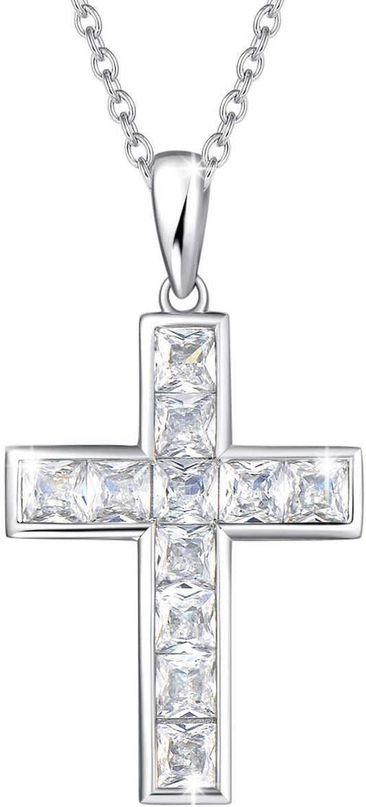 Cross Necklace for Women Sterling Silver Cubic Zirconia Twisted Cross Infinity Open Loop Pendant Gift for Women, 18" Extender