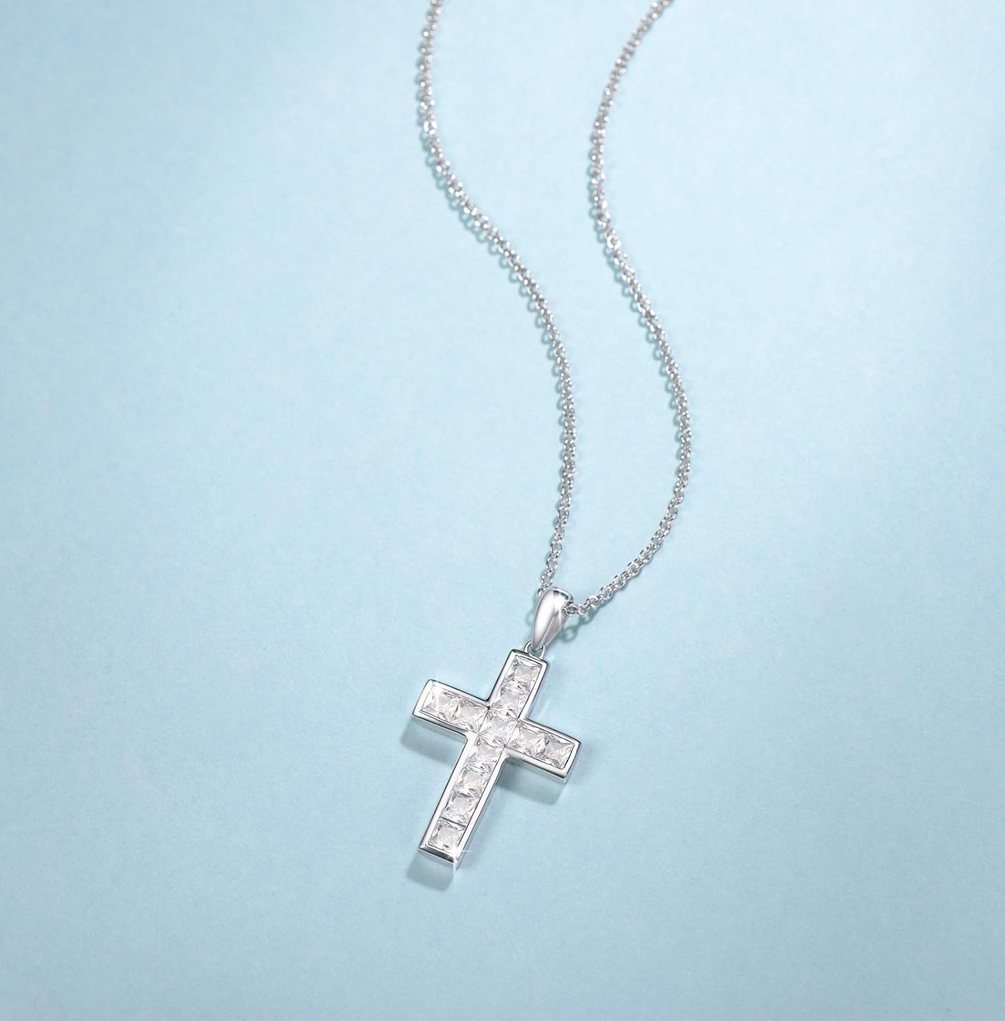 Cross Necklace for Women Sterling Silver Cubic Zirconia Twisted Cross Infinity Open Loop Pendant Gift for Women, 18" Extender