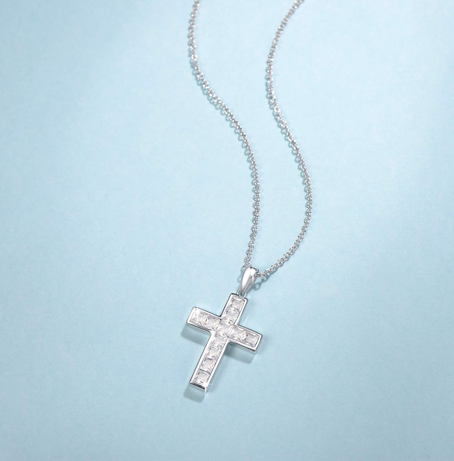 Cross Necklace for Women Sterling Silver Cubic Zirconia Twisted Cross Infinity Open Loop Pendant Gift for Women, 18" Extender